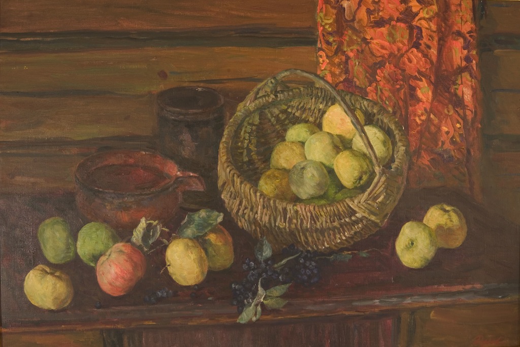 Still Life with Apples and Basket by Nikolai Dubovik